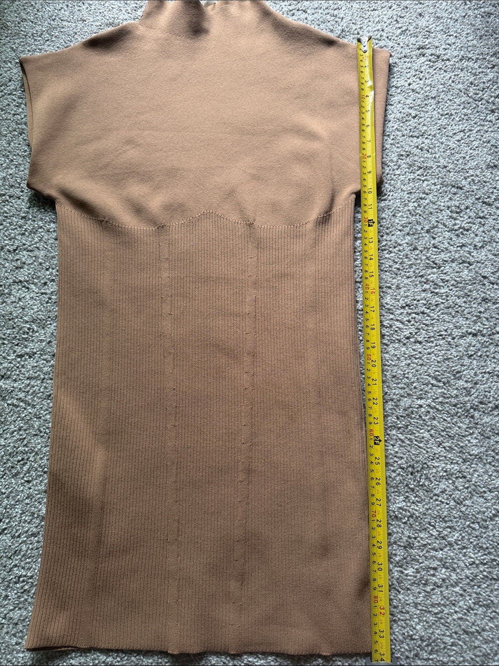 Anthropologie Camel-Tan Mini Sweater Dress Cap Sleeve Knit Size L - Picture 8 of 9